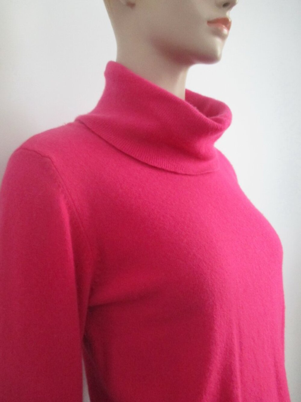 Fuschia Pink Cashmere Turtleneck Cowl Sweater Y2K